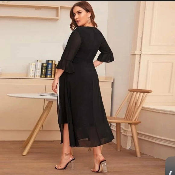 😀- -😊 Classy Colorblock Mesh Overlay with Lace Detail Pleated Dress 2X  She - Picture 3 of 6